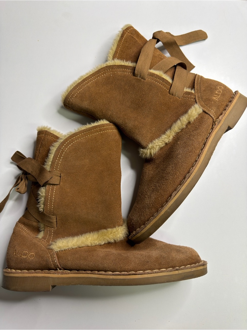 ALDO Tan Suede Faux-Fur Trim Ankle Boots